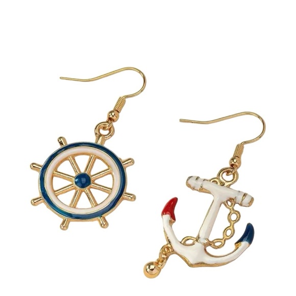 Nautical, Anchor & Helm Enamel Earrings. - Picture 2 of 4